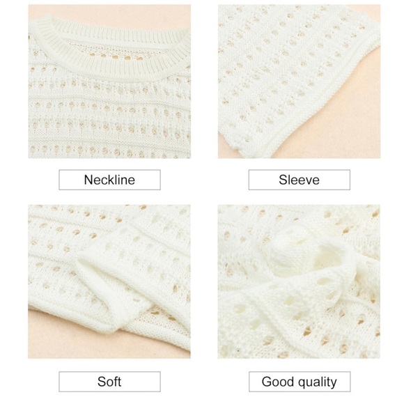 White Crochet Sweater Open Weave Cotton Blend Bell Sleeves Amazon NWOT - Picture 5 of 8